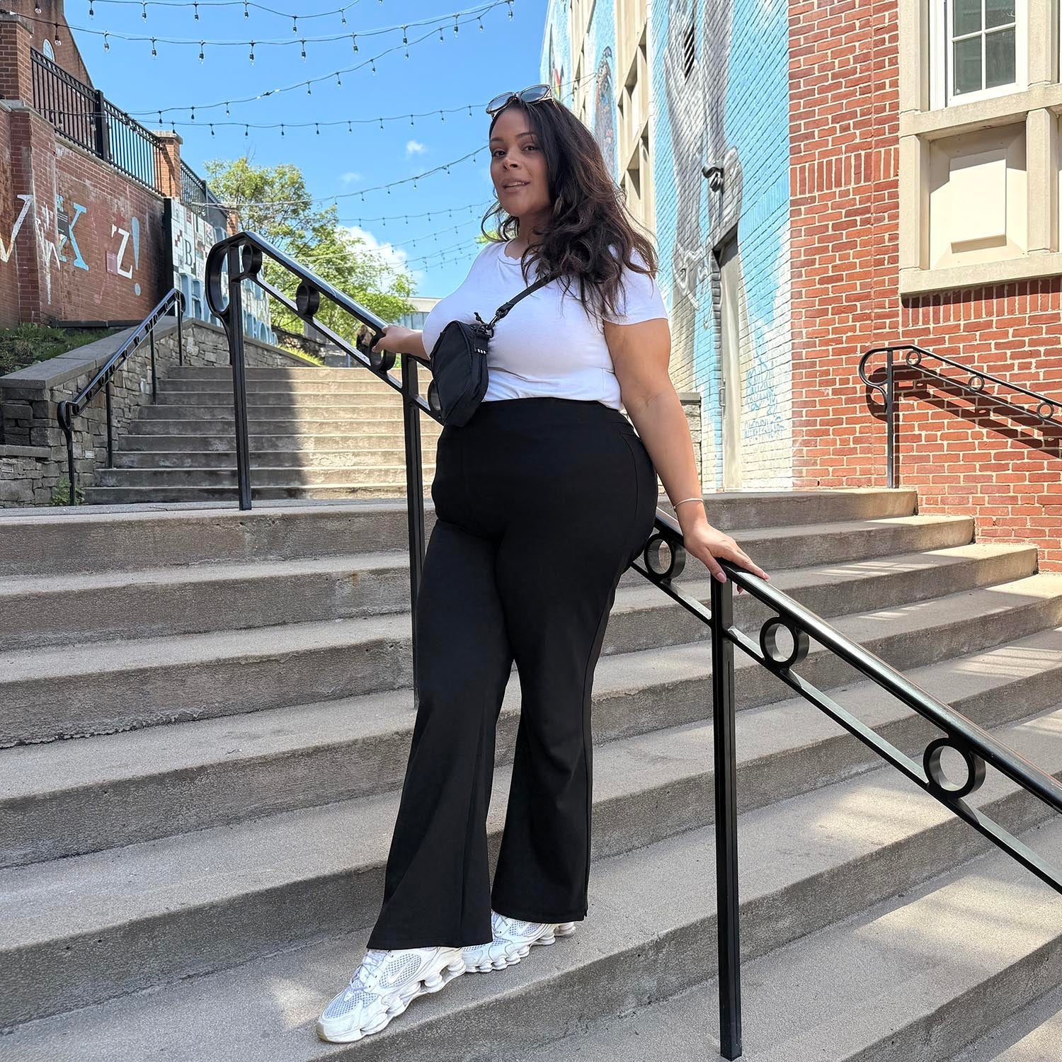 Monochromatic Ease: Black Flare Leggings with White Basics Monochromatic Ease: Black Flare Leggings with White Basics — Flare Leggings Outfits