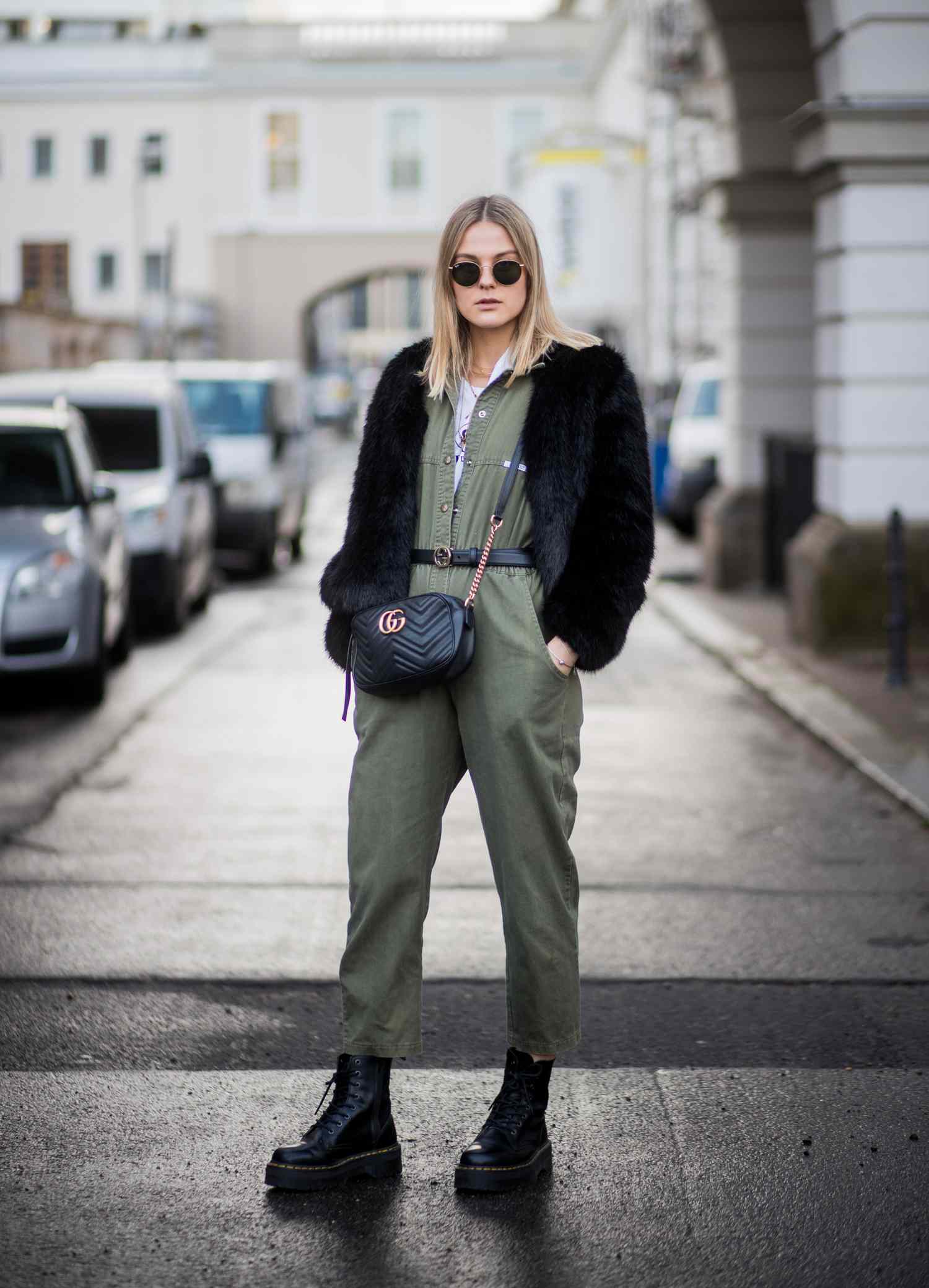 Denim Faux Fur Outfit Idea Denim Faux Fur Outfit Idea — Combat Boots Outfits