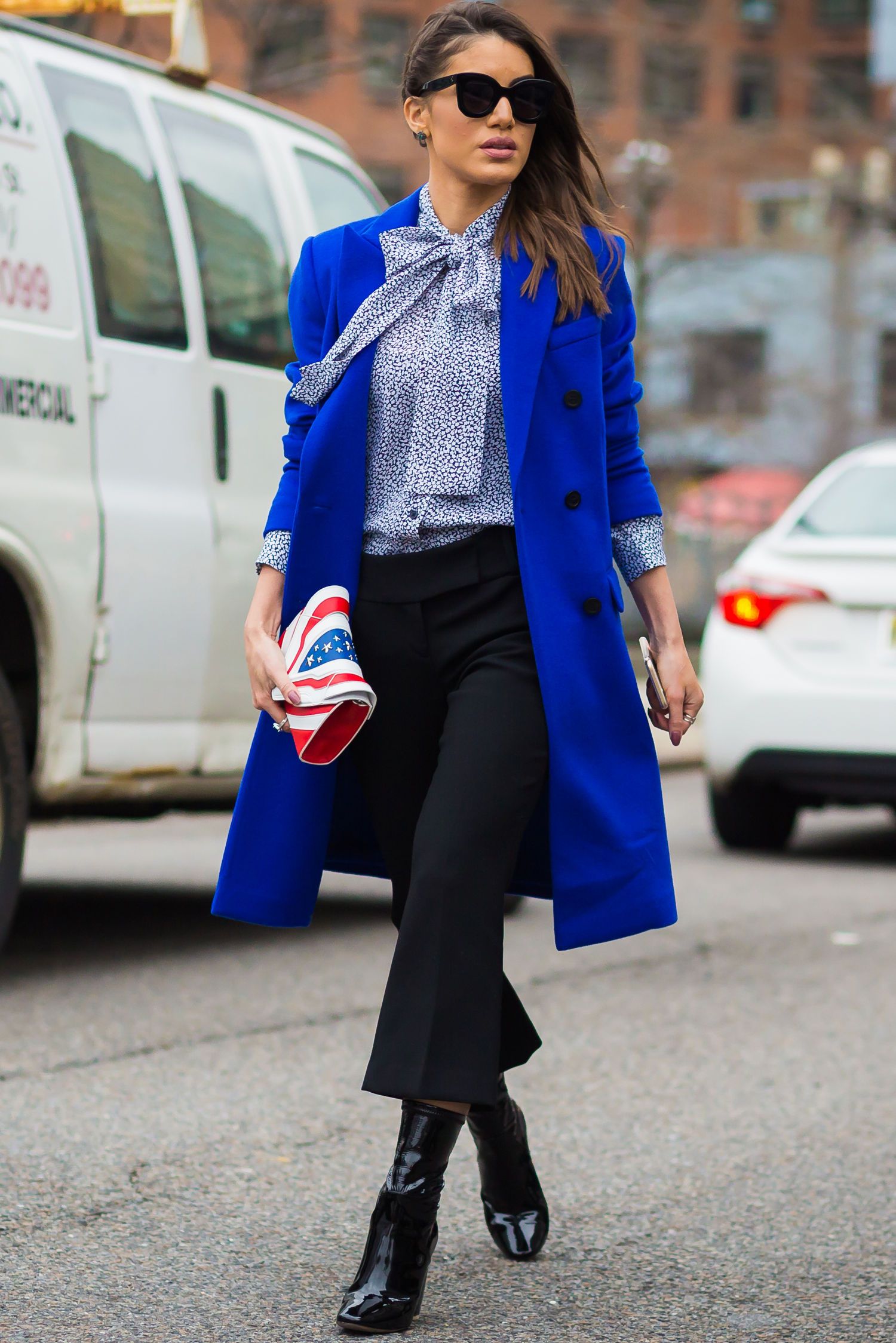 Polished Professional: Royal Blue Coat with Black Separates — Car Coat Outfits