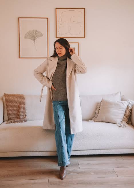 Grey Puffer Jacket with Multicoloured Scarf — Winter Capsule Wardrobe