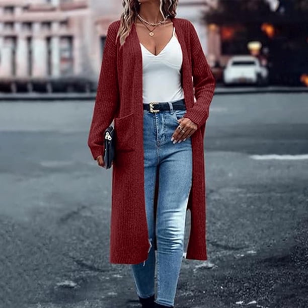 Sentmoon Womens Travel Outfit Plus Size Long Sleeve Womens Dressy Sweaters Warm Loose Knitted Cardigan with Pocket Fall and Winter Fashion for Weekend Brunch Outfit Wine M - Walmart.ca