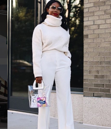 White Wide-Calf Boots Outfit Idea — Winter White Outfits