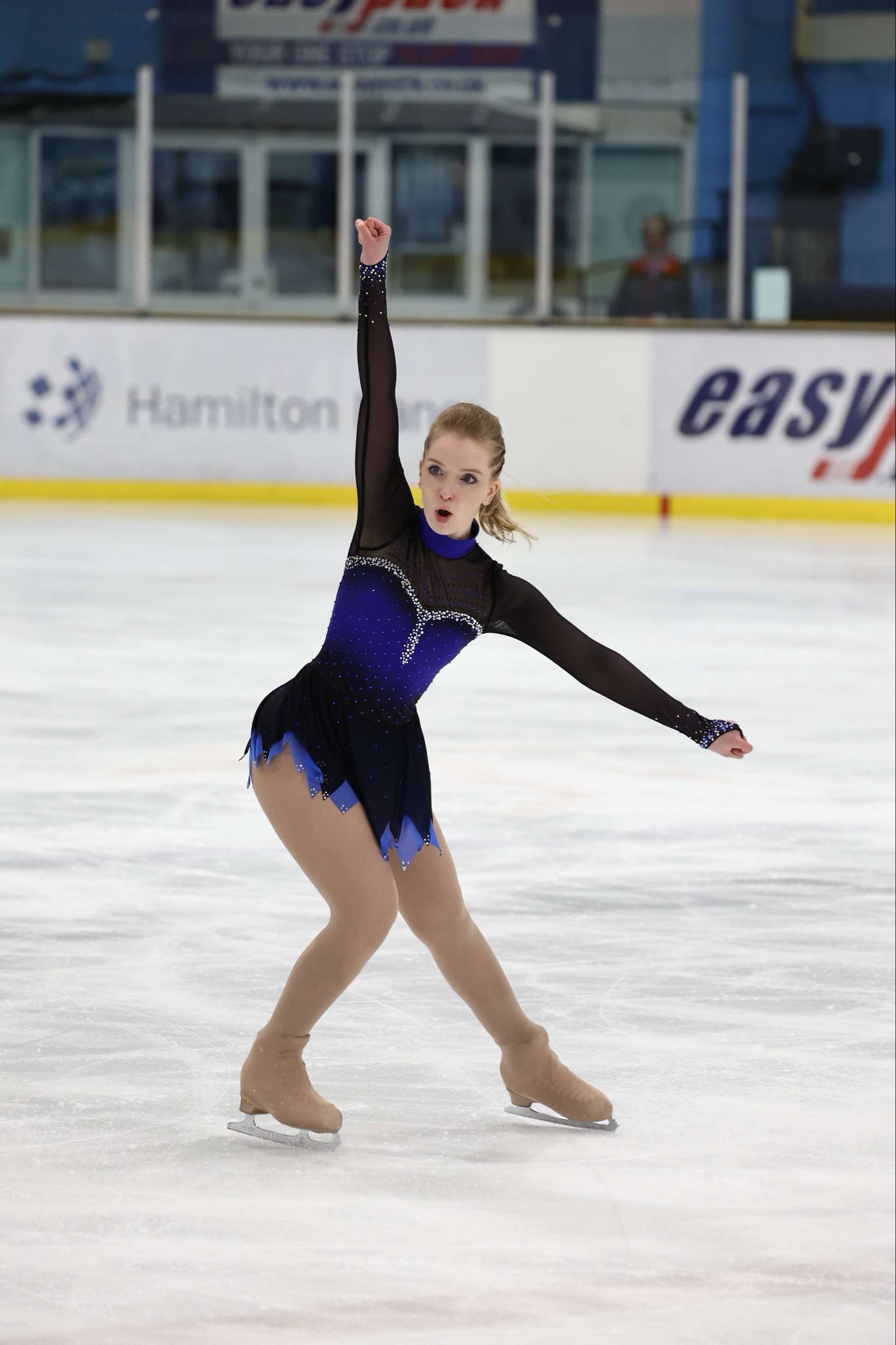 Blue and Black Ombre Skating Dress with Long Mesh Sleeves — Ice Skating Outfits