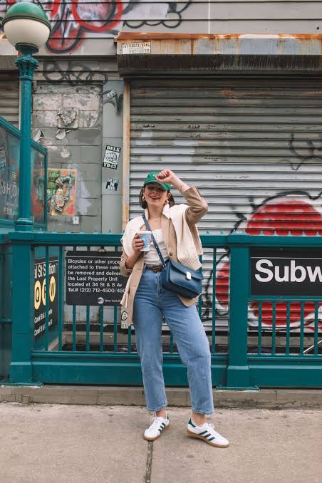 Beige Blazer Over A White T-Shirt Outfit Idea — Winter to Spring Transition Outfits
