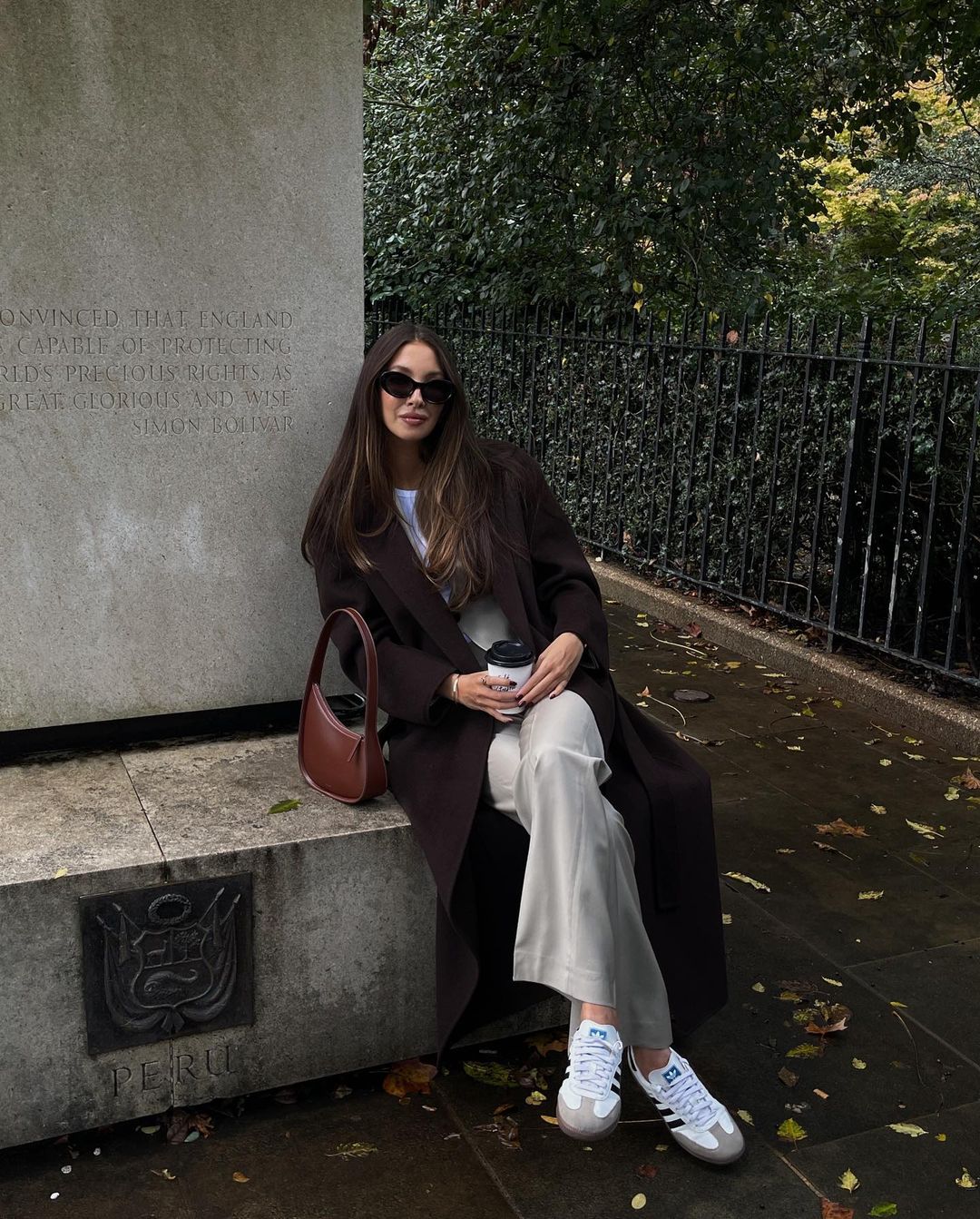 Street Style with Dark Brown Wool Coat and Wide-Leg Trousers Street Style with Dark Brown Wool Coat and Wide-Leg Trousers — Wool Coat Outfits