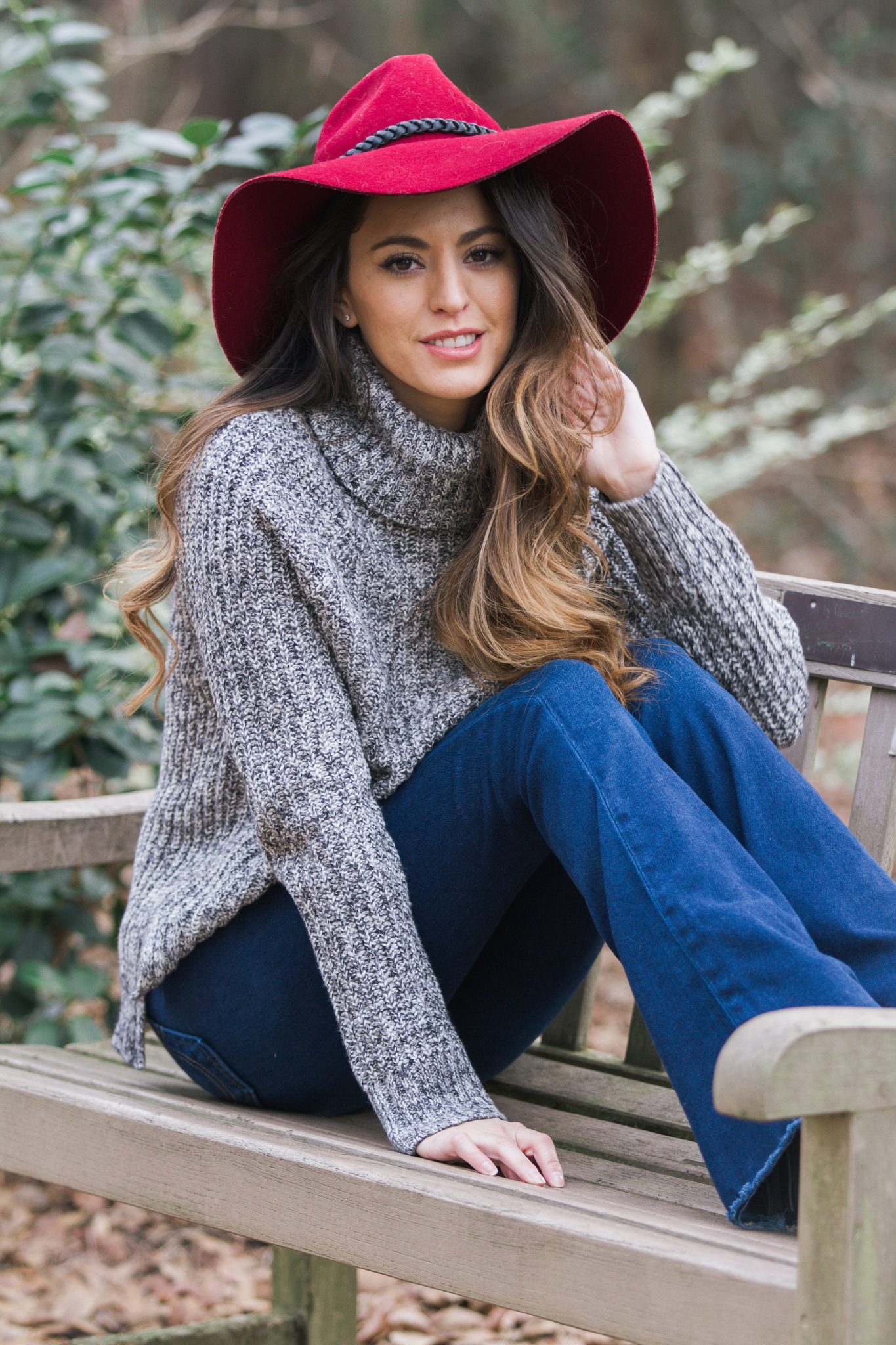 Turtleneck and Flare Jeans with a Statement Hat — Boho Winter Outfits