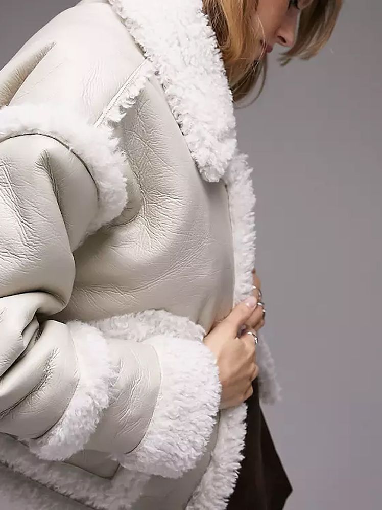 White Shearling-Lined Jacket Outfit Idea — Winter White Outfits