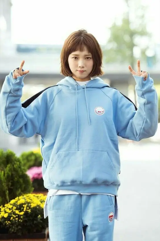 Sporty Light Blue Fleece Hoodie with White Sneakers — Korean Winter Outfits
