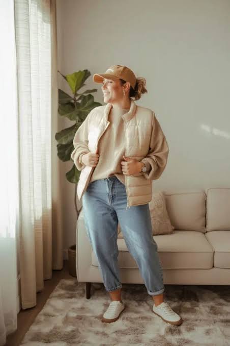 Quilted Warmth: Vest and Sweater with Jeans and Sneakers Quilted Warmth: Vest and Sweater with Jeans and Sneakers — Winter Outfits with Sneakers