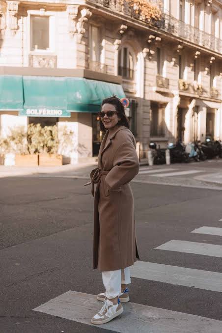 Sophisticated City Trek: Belted Wool Coat with White Trousers Sophisticated City Trek: Belted Wool Coat with White Trousers — Winter Travel Outfits