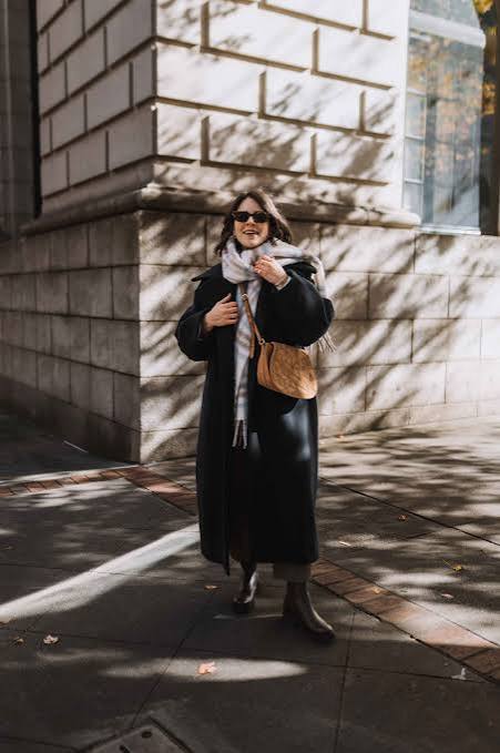Brown Ankle Boots with Long Black Coat — Winter Boots Outfits