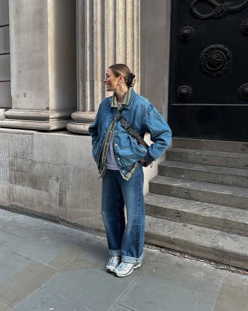 Double Denim with Baggy Jeans and Oversized Jacket — Winter Outfits with Jeans