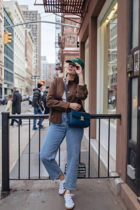 White Sneakers Outfit Idea — Winter to Spring Transition Outfits