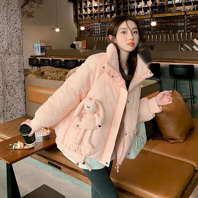 Pale Pink Quilted Puffer Jacket with Fitted Pants — Korean Winter Outfits
