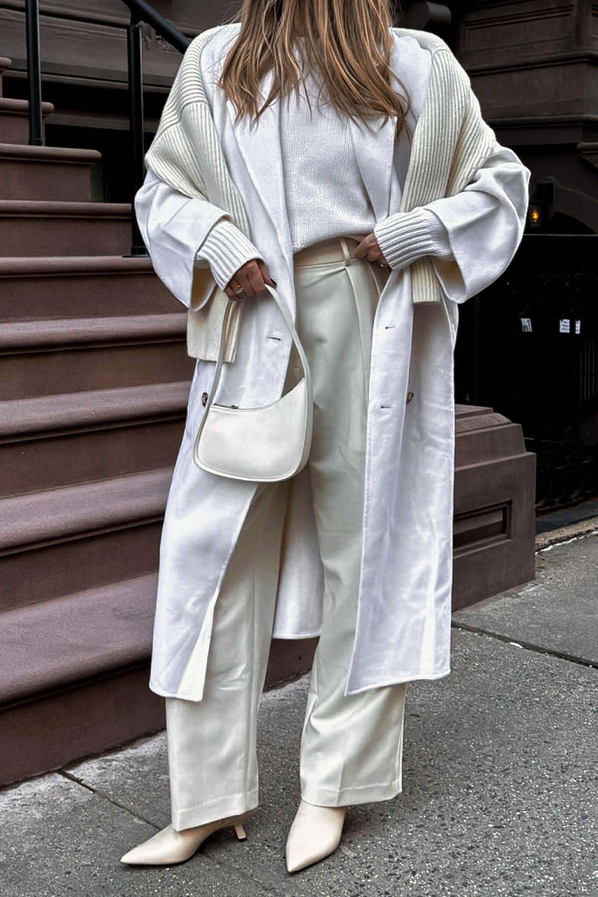Cream Pointed-Toe Heels Outfit Idea — Winter White Outfits