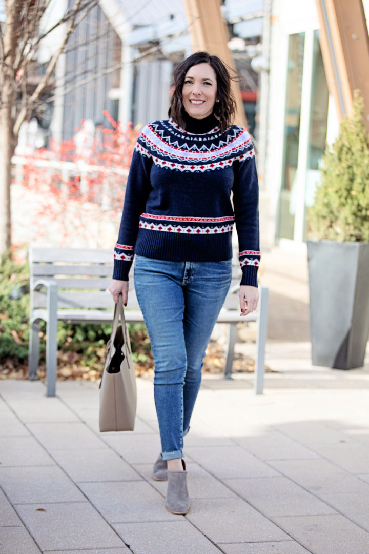 Navy Fair Isle Sweater with Grey Boots Navy Fair Isle Sweater with Grey Boots — Fair Isle Sweater Outfits
