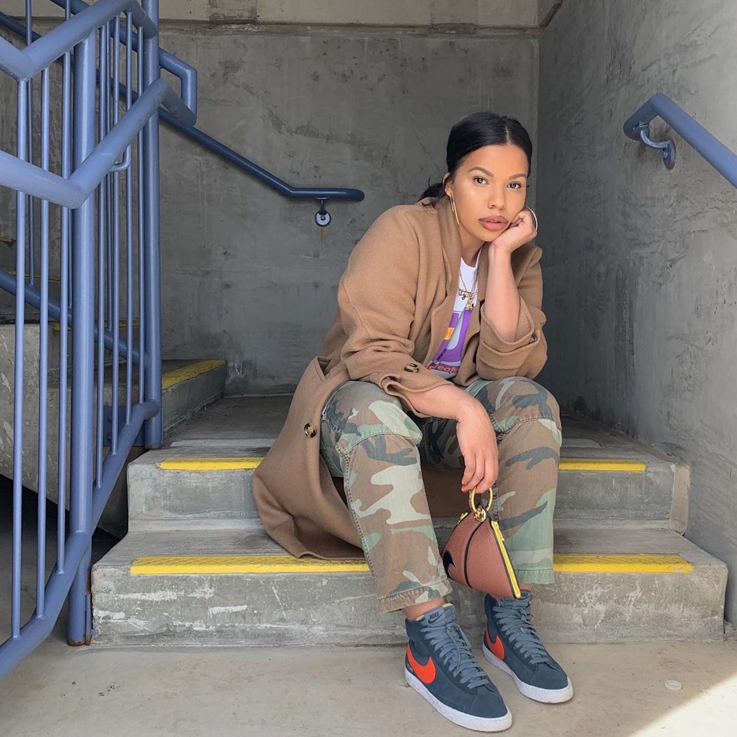 Edgy Comfort: Camouflage Pants and Hoodie with Long Coat and Sneakers Edgy Comfort: Camouflage Pants and Hoodie with Long Coat and Sneakers — Winter Outfits with Sneakers