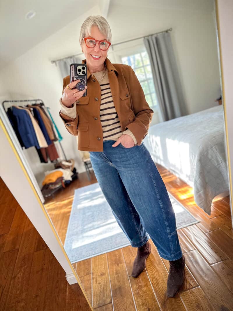 Utility Jacket with Striped Top and Jeans — Winter Capsule Wardrobe