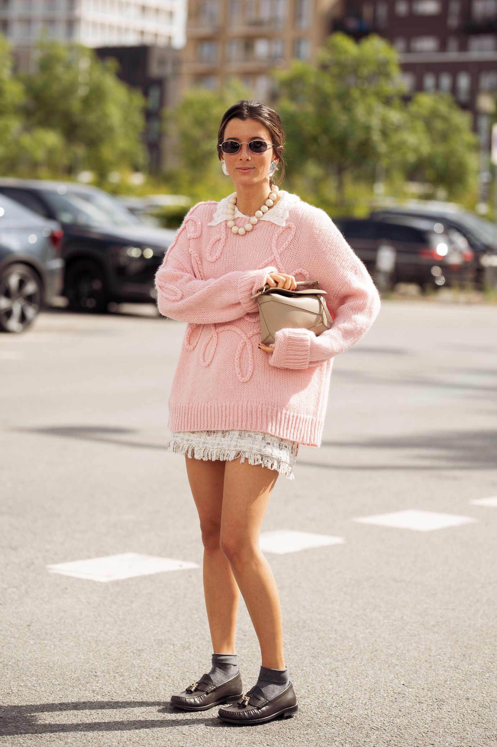 Playful Texture: Oversized Pink Cable Knit with Mini Skirt Playful Texture: Oversized Pink Cable Knit with Mini Skirt — Sweater Outfits