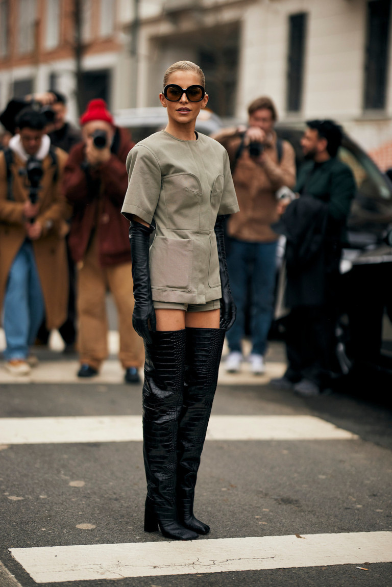 High Fashion Statement: Black Croc-Effect Thigh-High Boots — Riding Boots Outfits