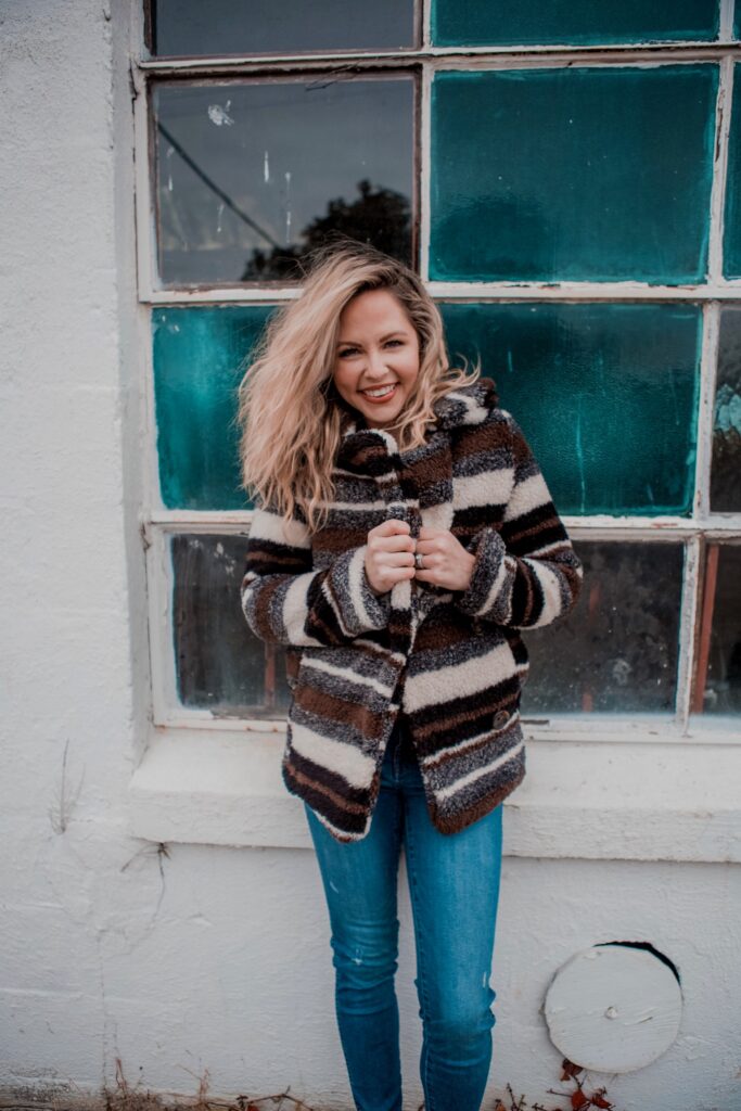 Striped Faux Fur Jacket with Denim — Nashville Winter Outfits
