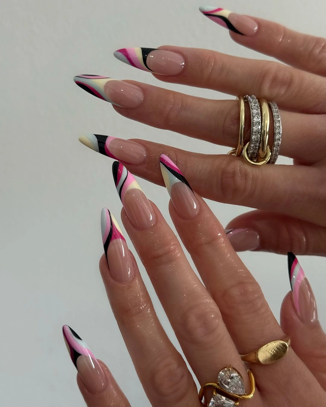 almond nails 2027 colorful graphic French almond nails