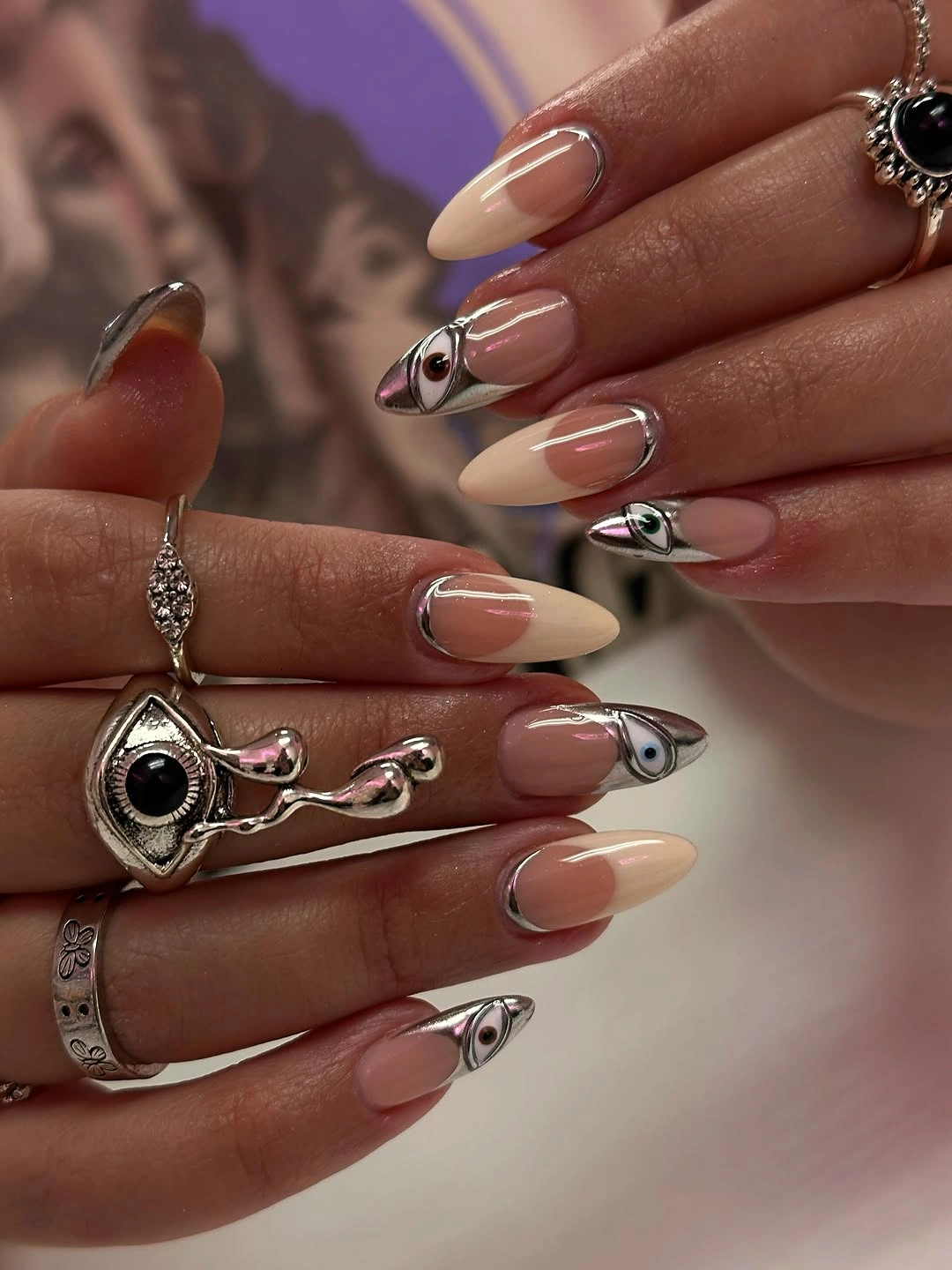 almond nails 2027 milky pink silver almond design