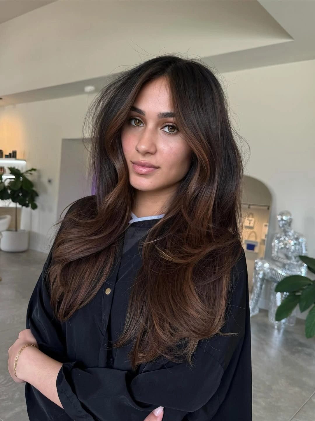 balayage on dark hair color Soft Caramel Ribbons for a Rich Brunette Base