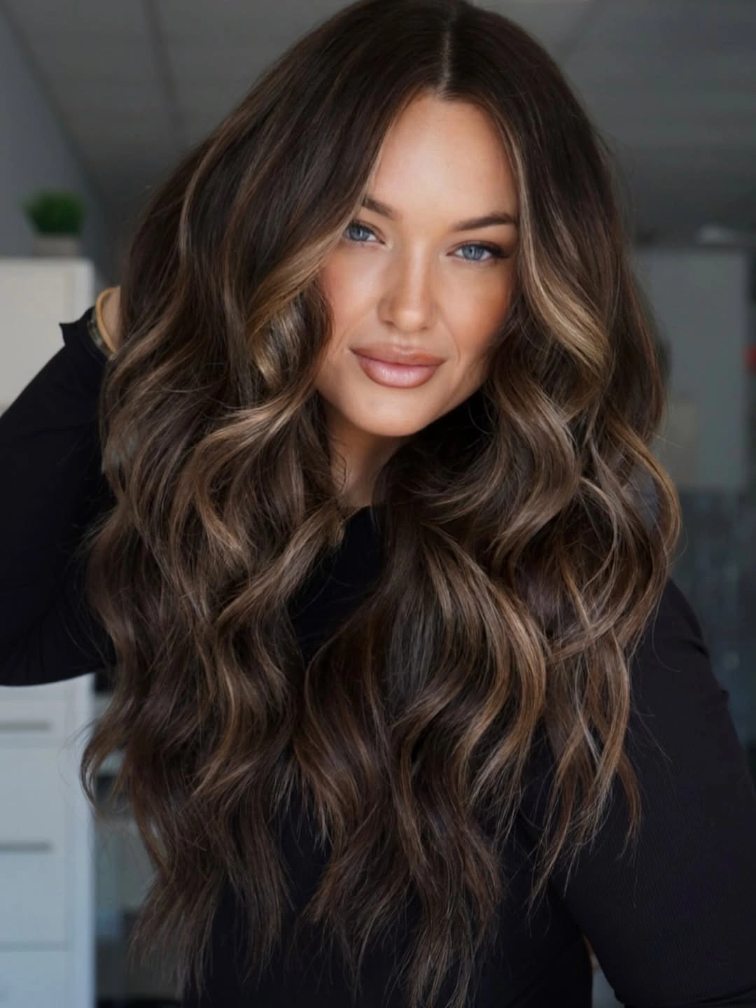 balayage on dark hair color Caramel Face Frame on Dark Chocolate Hair