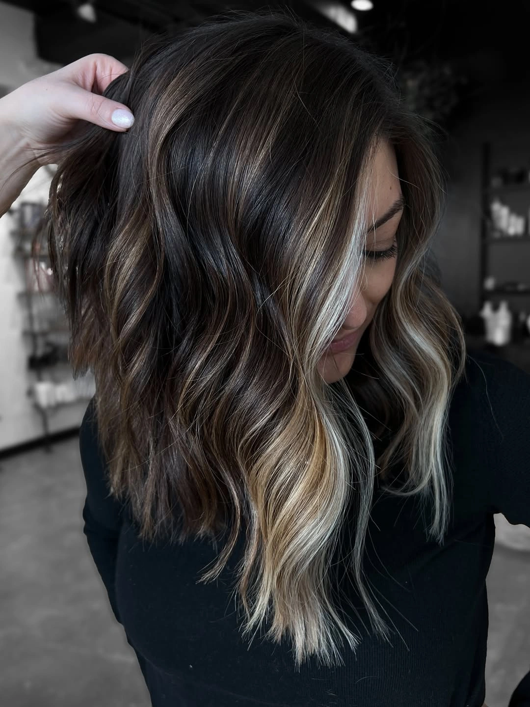balayage on dark hair color Espresso Balayage With Bright Blonde Ribbons