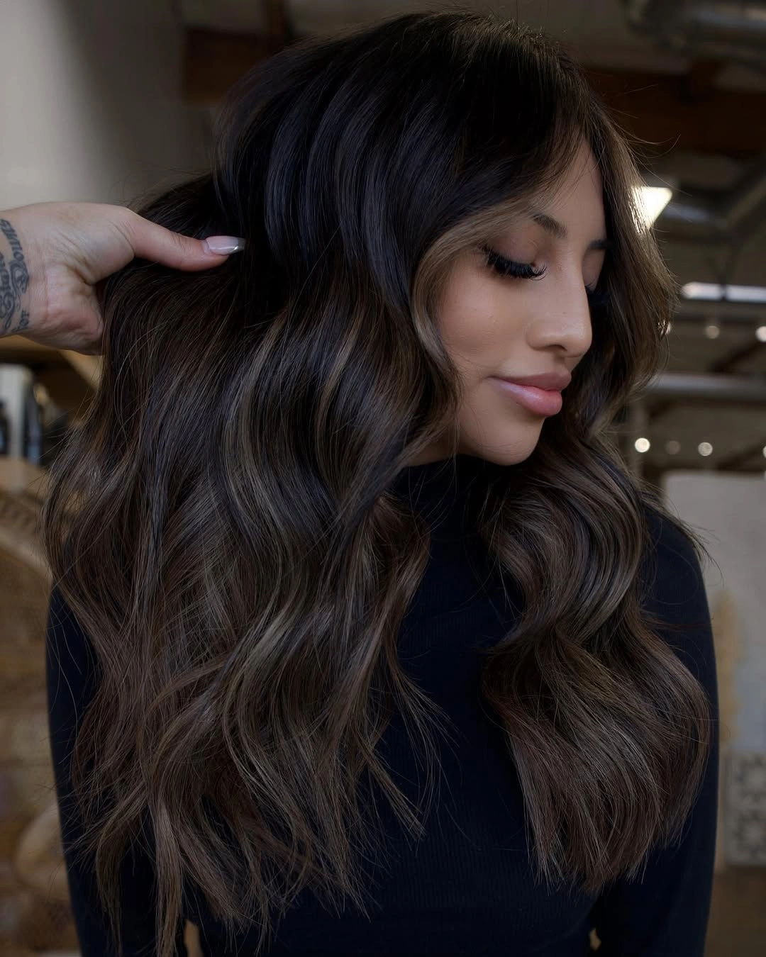 balayage on dark hair color Deep Brunette With Subtle Caramel Face Framing