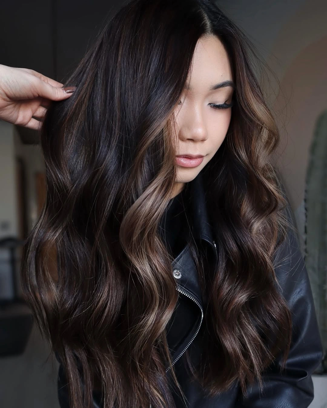 balayage on dark hair color Espresso Brunette With Subtle Face-Framing Lightness