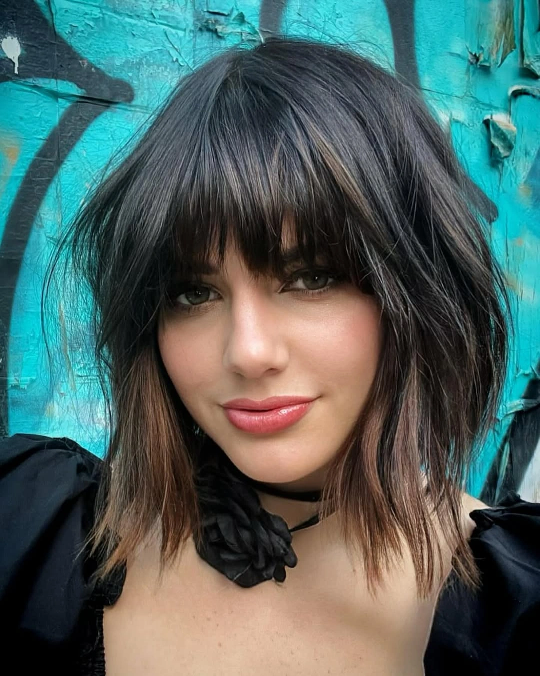 Bob with bangs haircut Shaggy Brown Bob With Airy Bangs
