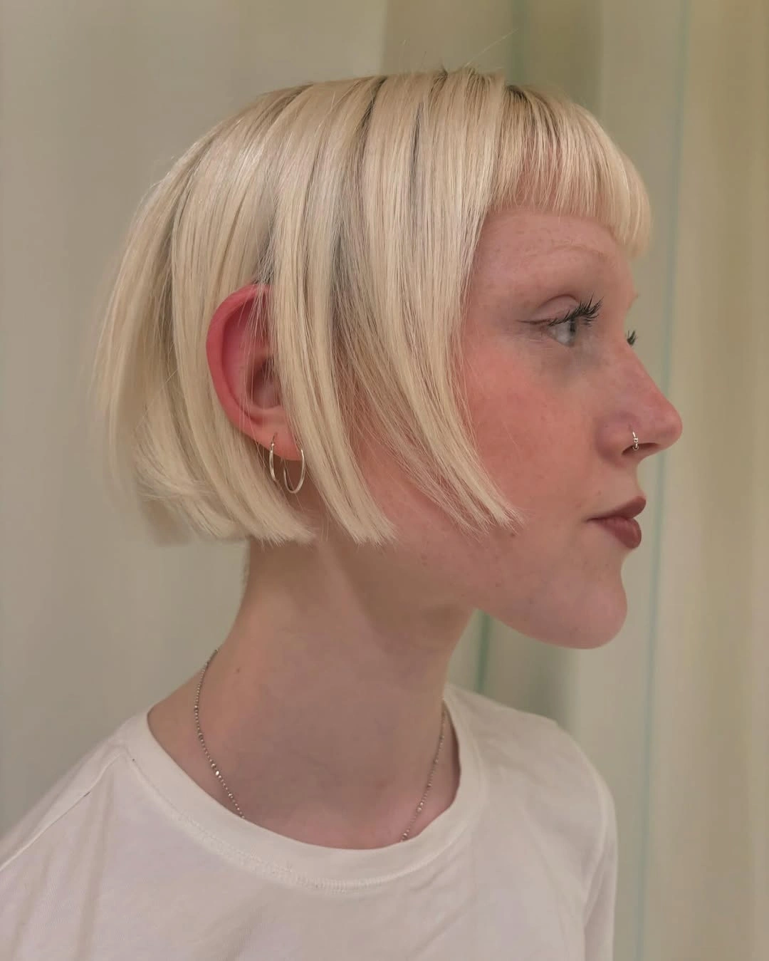 Bob with bangs haircut Soft Blonde Bob With Wispy Bangs