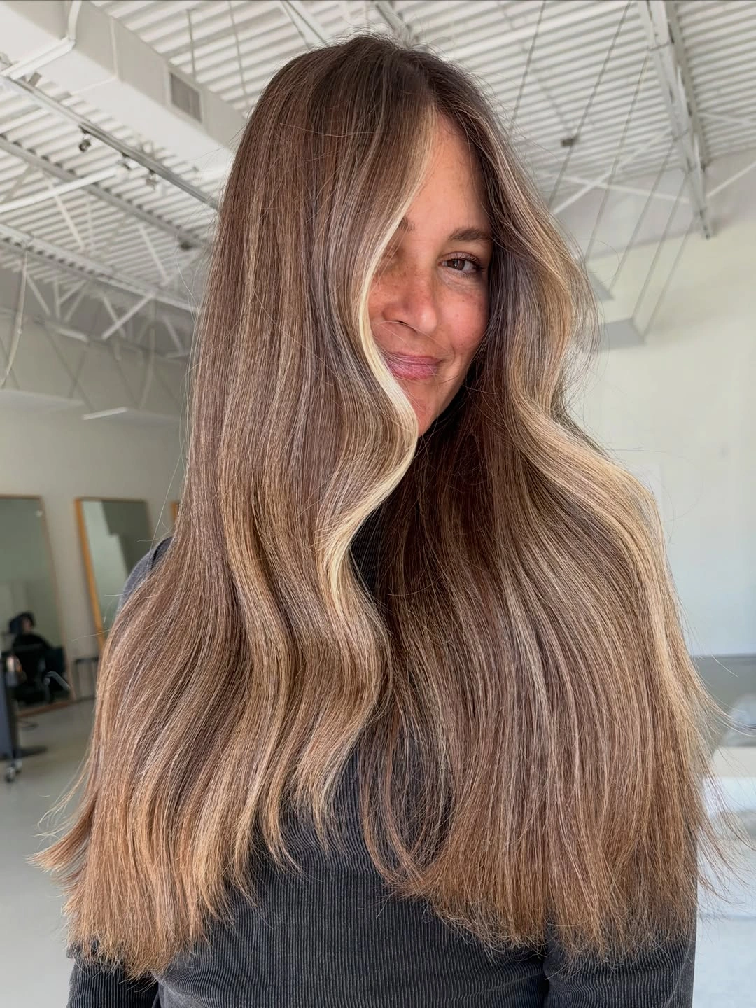 bronde balayage hair color Brunette Bronde With A Bright Money Piece