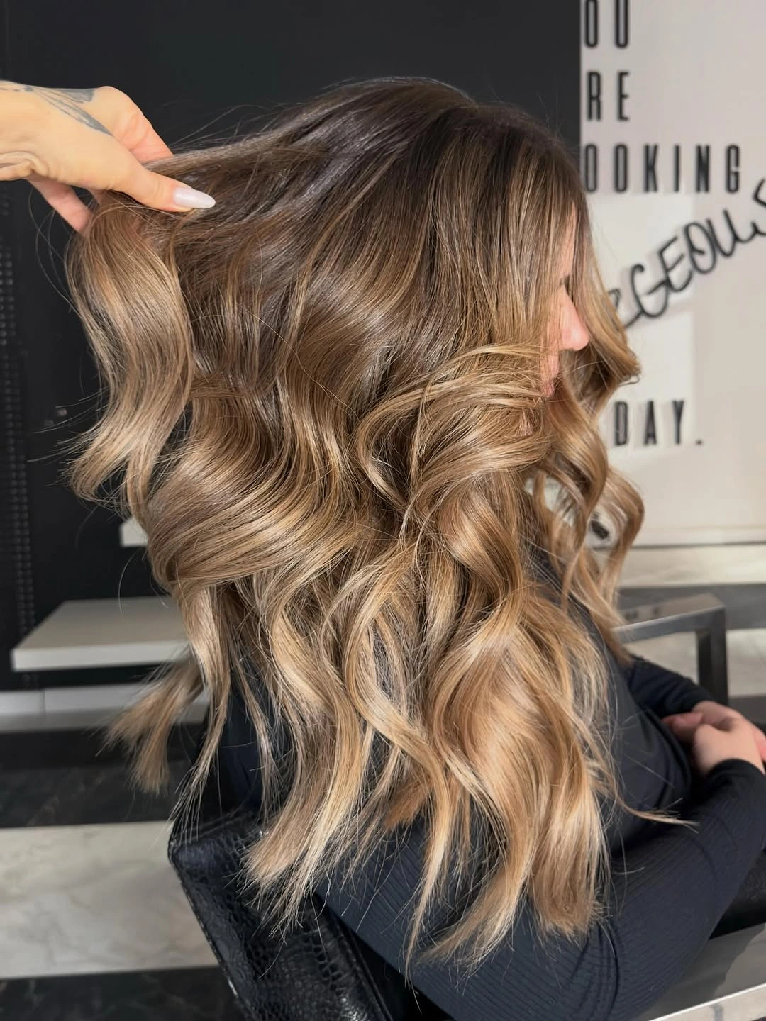 bronde balayage hair color Rich Caramel Bronde With Defined Waves