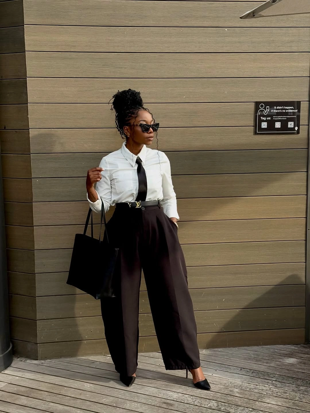 business casual dress code for women White Shirt And Wide Trousers Made Modern