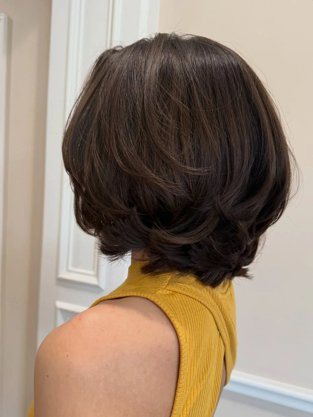 chic bobbed hair Voluminous Dark Bob With Feathered Layers
