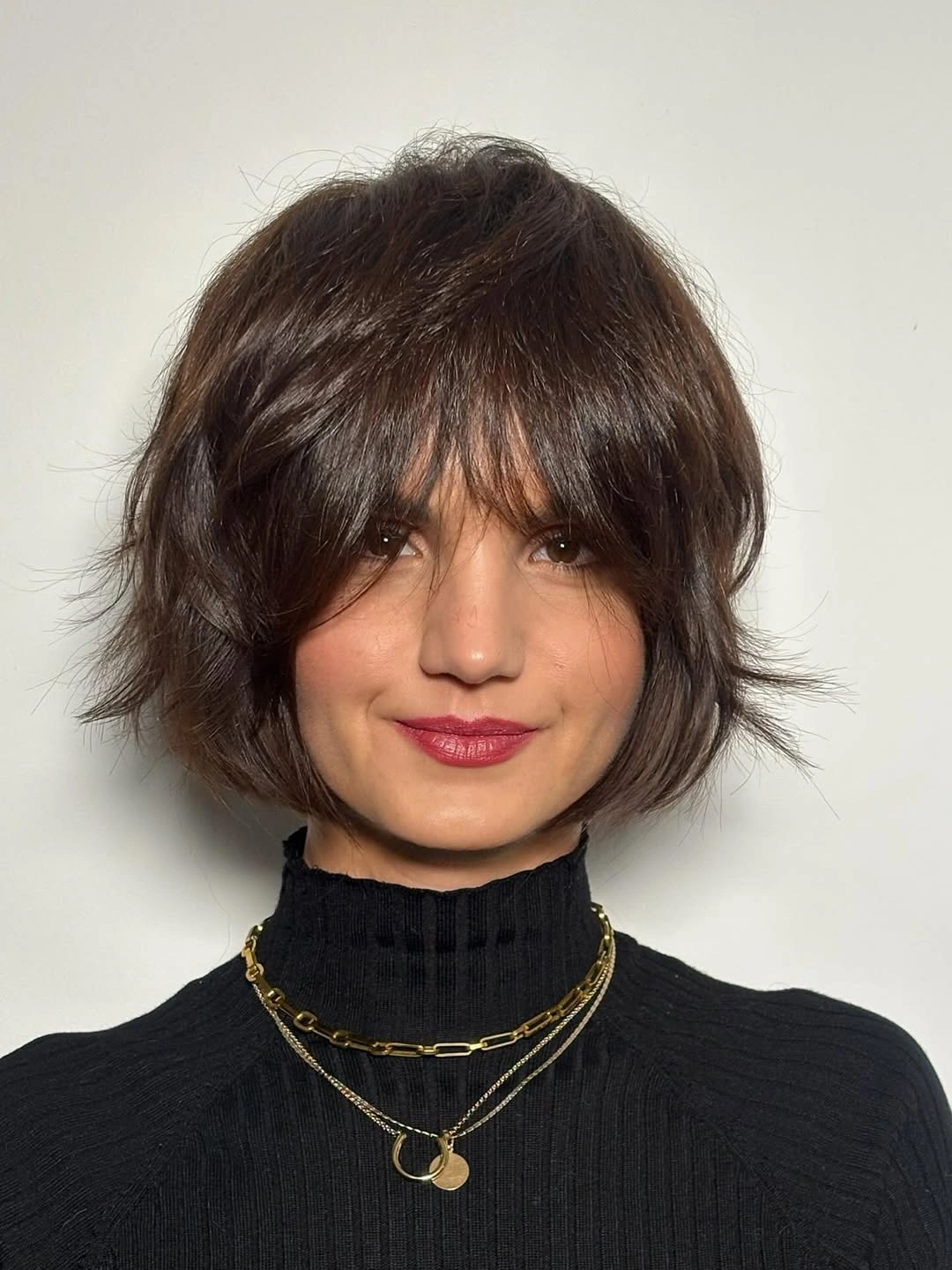 chic bobbed hair Dark Shaggy Bob With Rock Texture