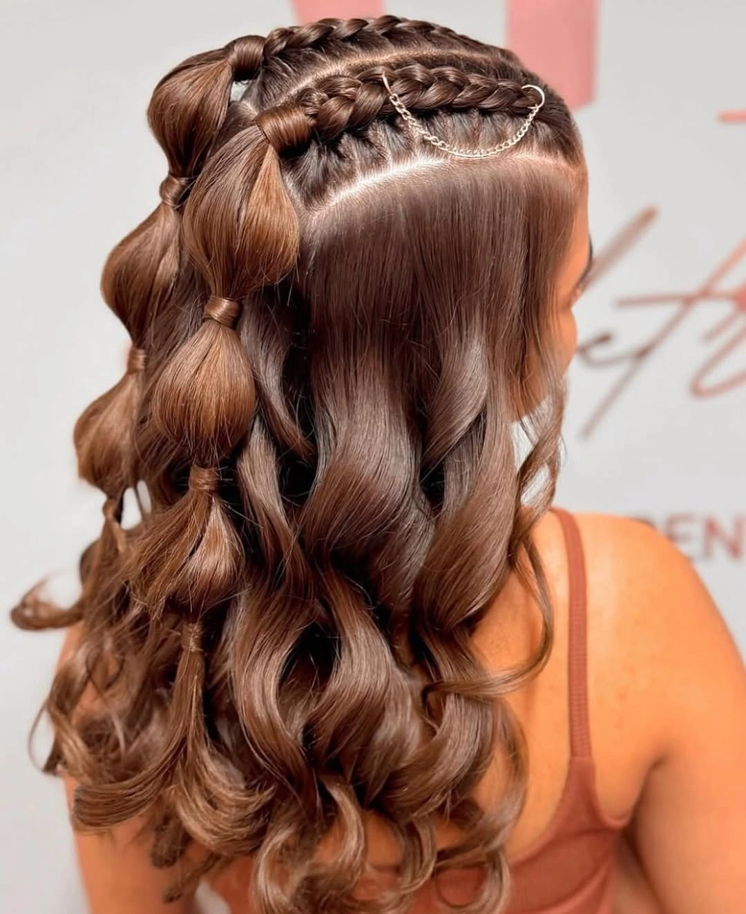chic bubble braid hairstyle Chocolate Half Up Bubble Waves