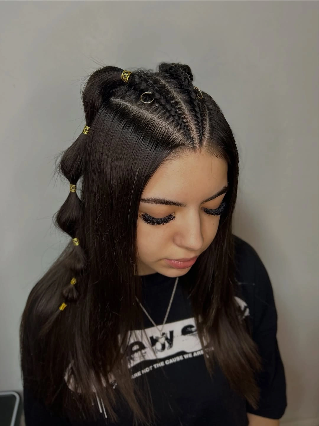 chic bubble braid hairstyle Mini Braids With Side Bubbles