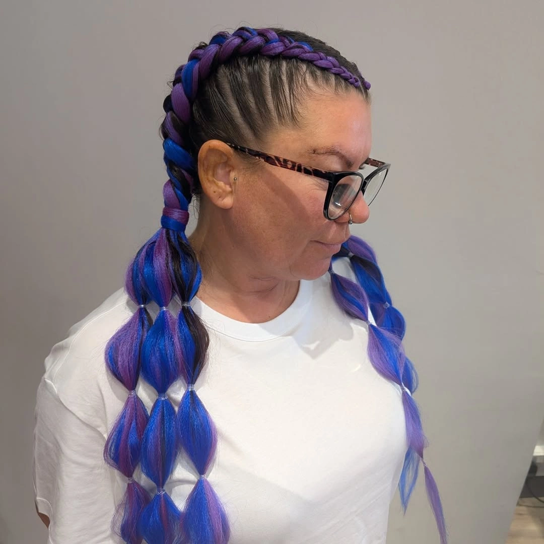 chic bubble braid hairstyle Blue and Purple Sporty Bubble Braids