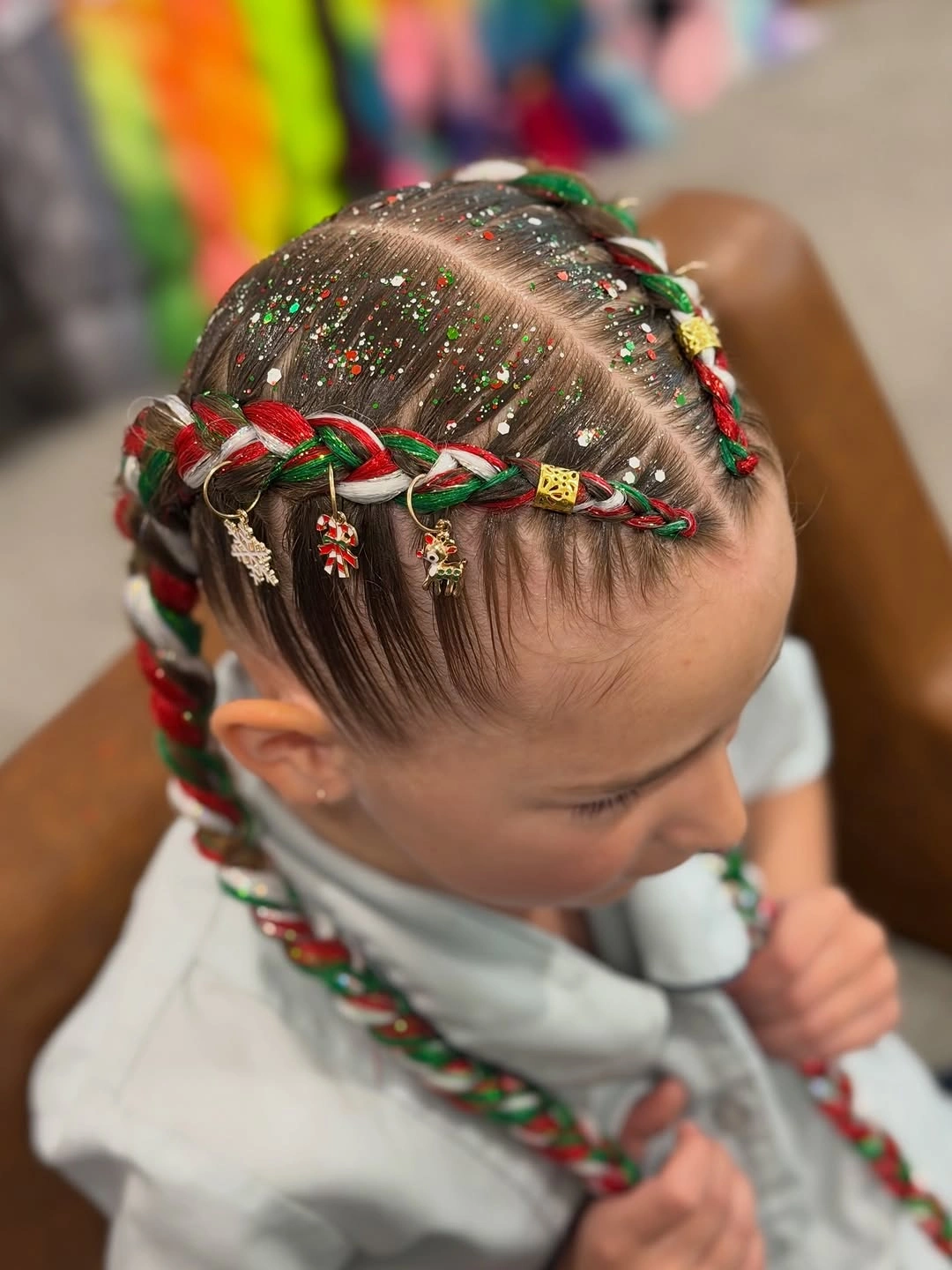 christmas hairstyles 2026 Festive Braided Crown With Christmas Charms