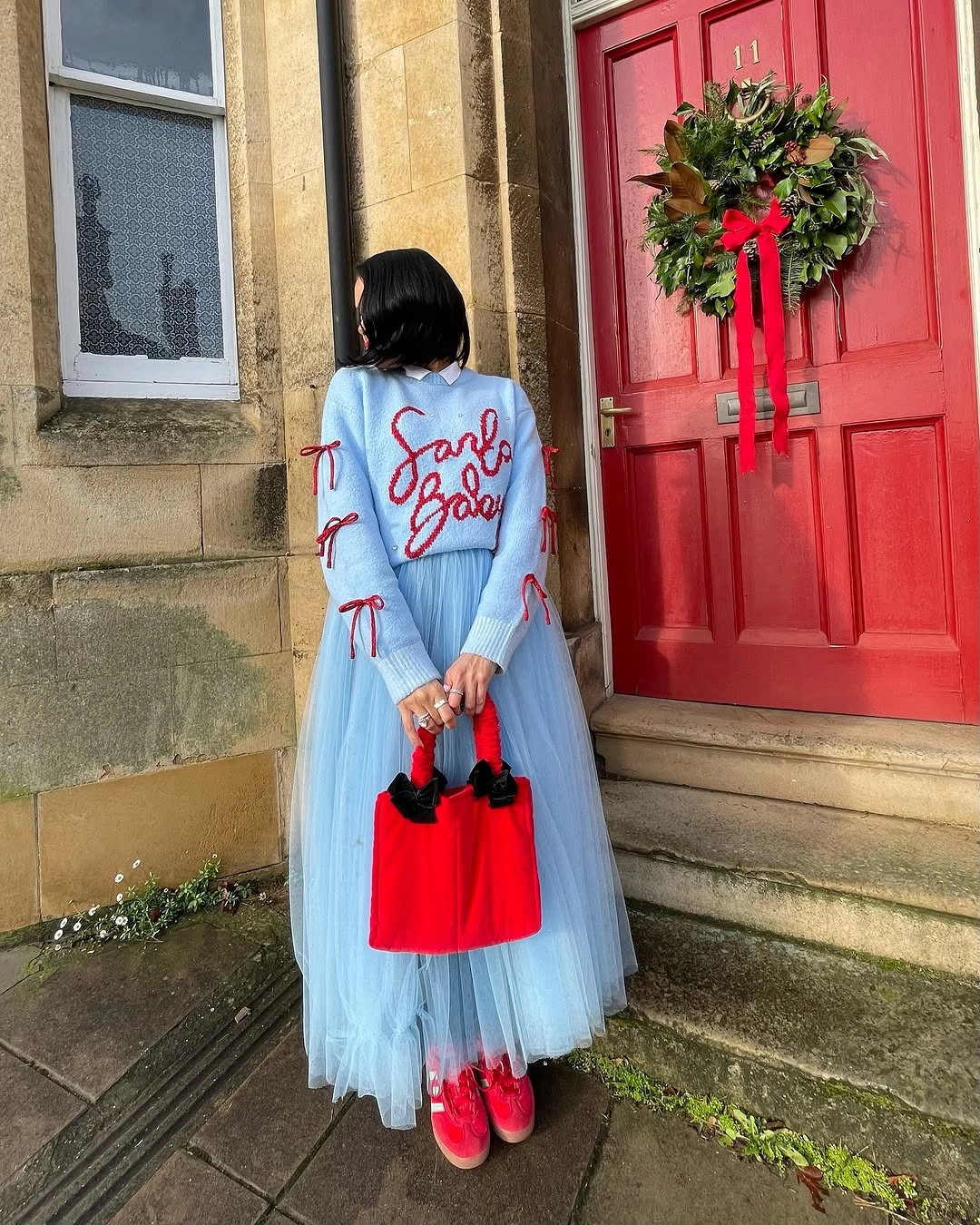 christmas outfits 2026 Powder Blue And Red Christmas Charm