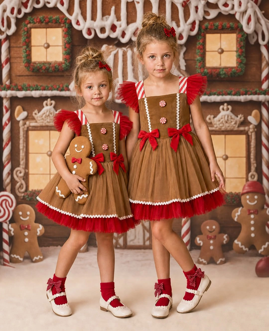 christmas outfits for kids 2026 Gingerbread Dresses With Playful Details