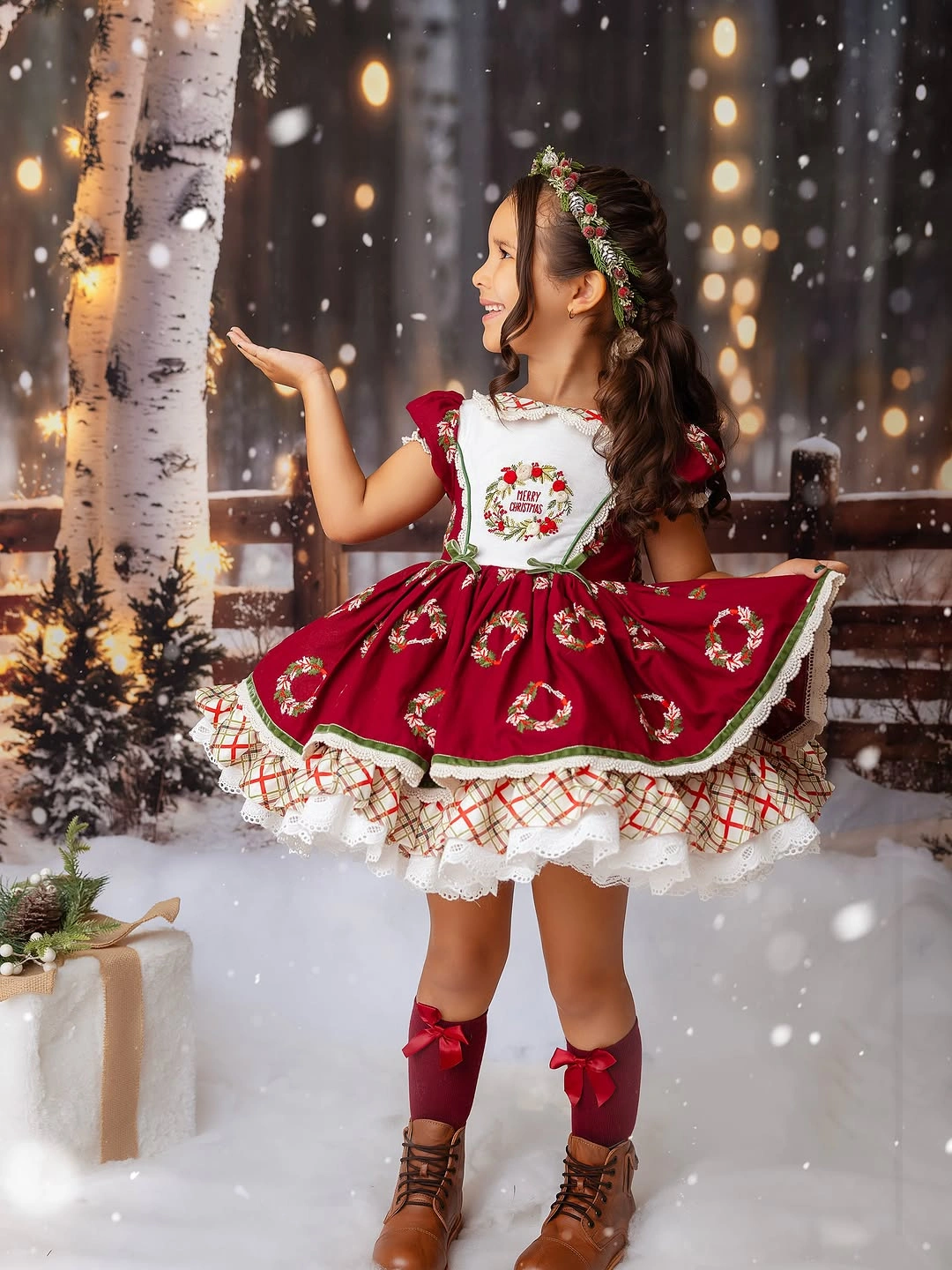 christmas outfits for kids 2026 Country Christmas Dress With Layered Ruffles