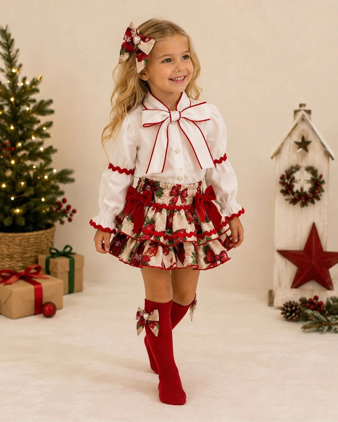 christmas outfits for kids 2026 White And Red Vintage Inspired Holiday Set