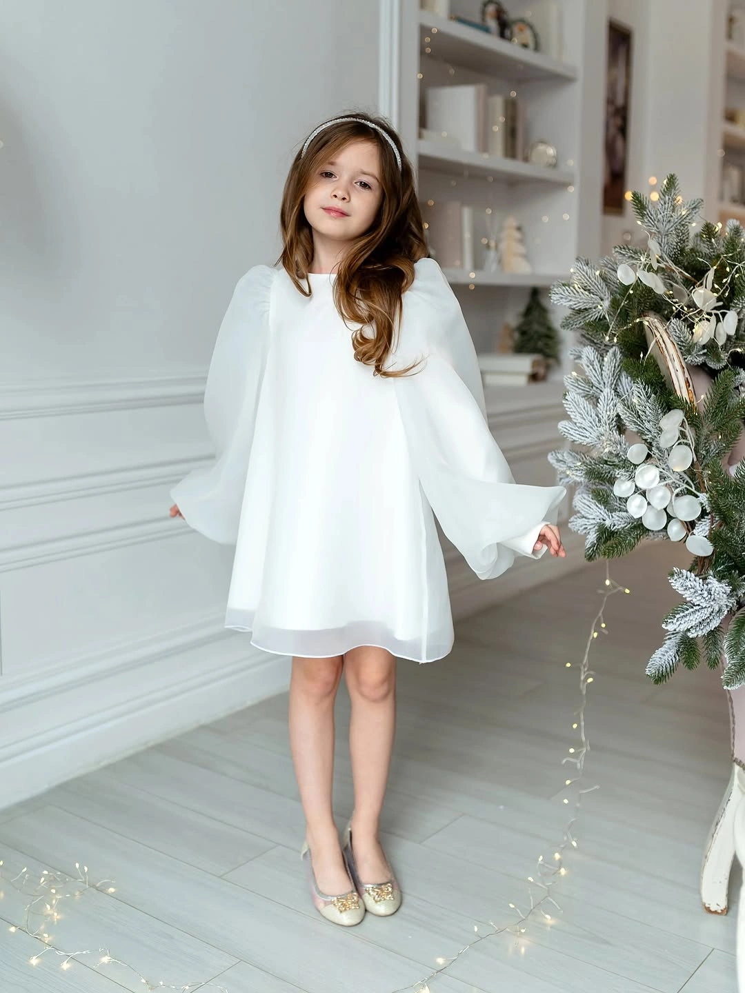 christmas outfits for kids 2026 Simple White Dress With Elegant Winter Details