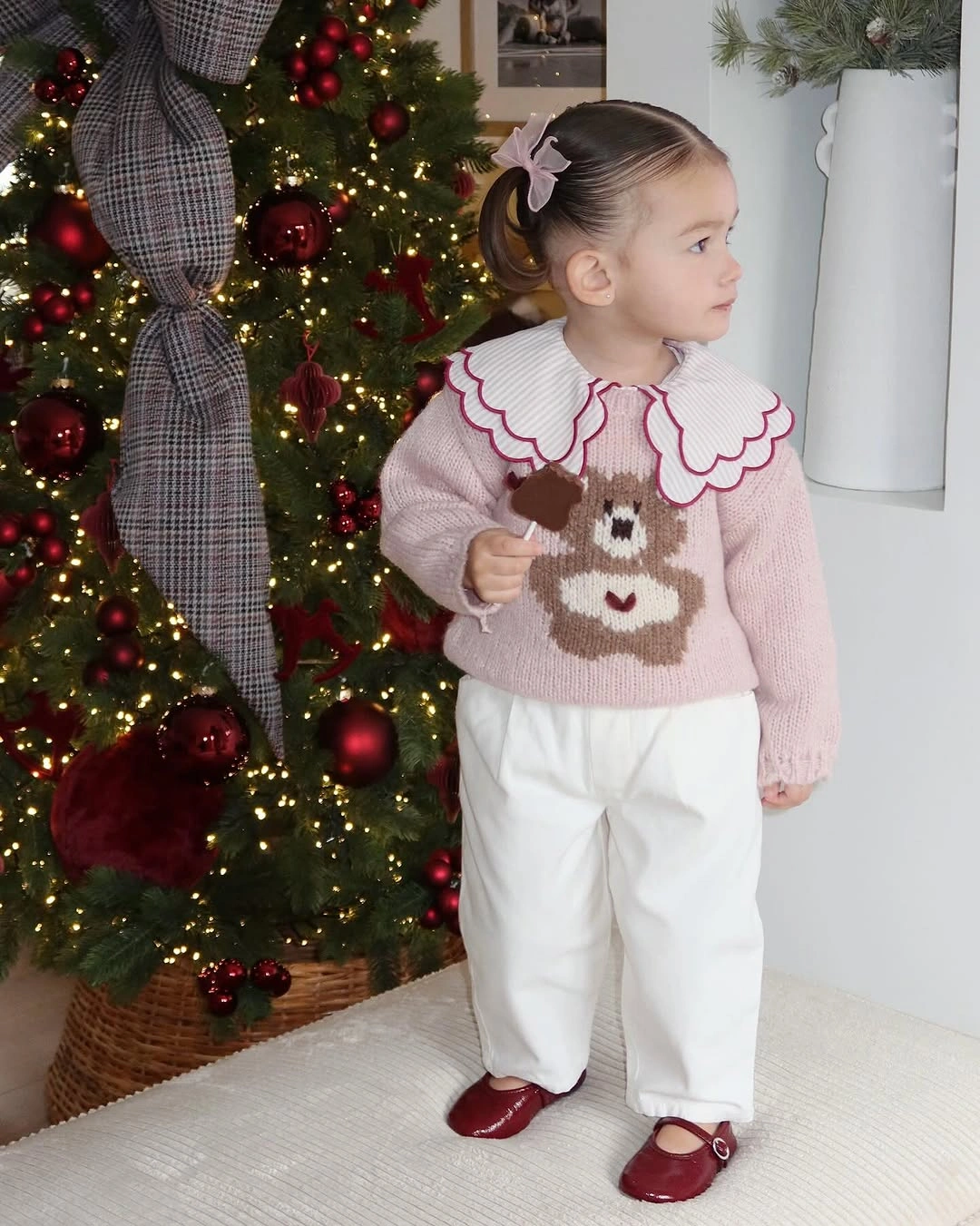 christmas outfits for kids 2026 Festive Reindeer Sweater With Soft White Trousers
