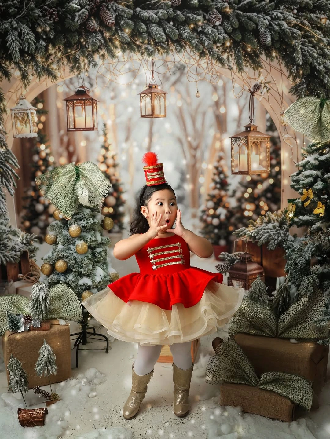 christmas outfits for kids 2026 Red Nutcracker Dress With Festive Drama